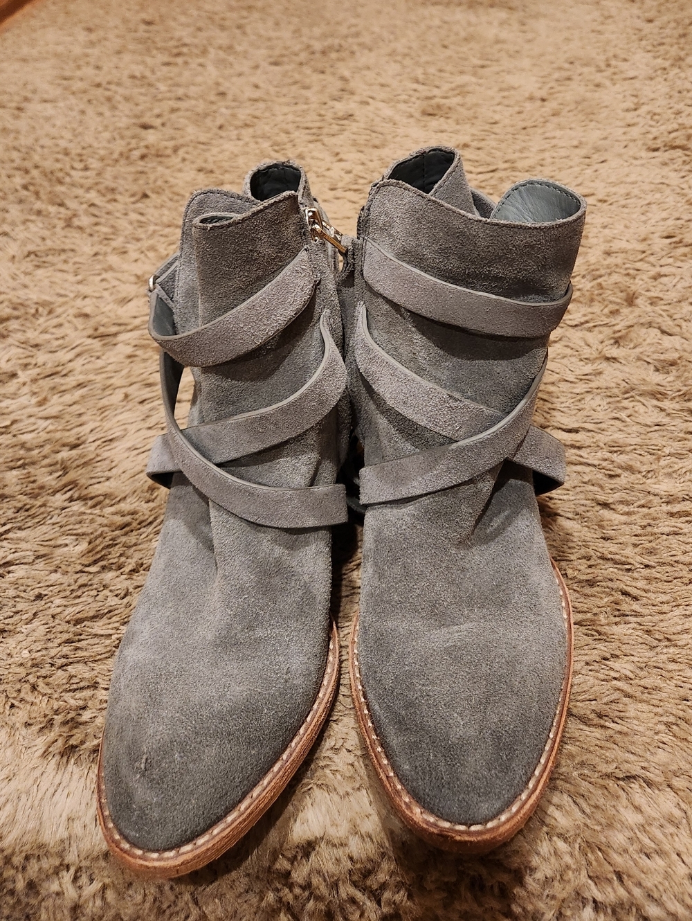 Sam Edelman Women's Grey Suede Wrap Strap Ankle Boots